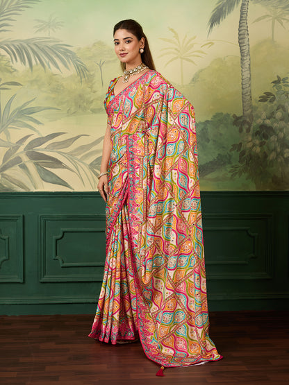 Women's Crepe Silk Saree With Unstitched Blouse Piece