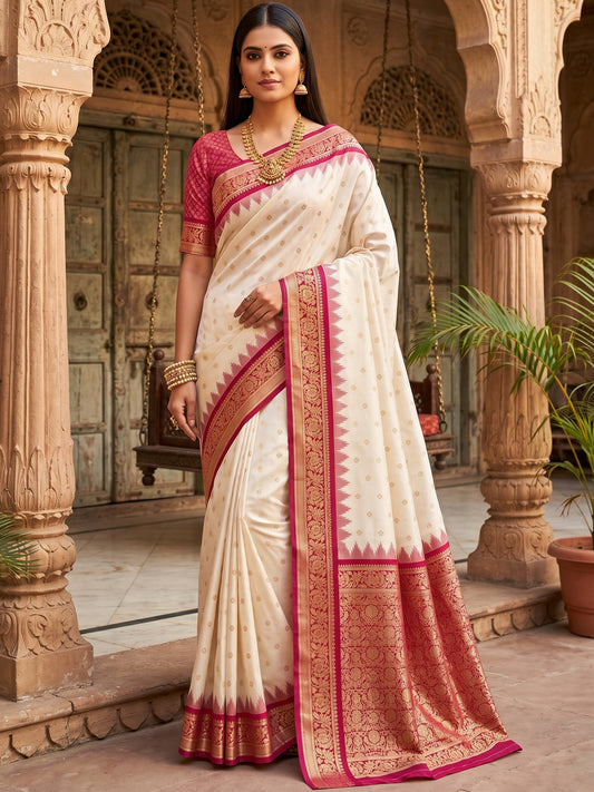 Women's Banarasi Silk Saree With Unstitched Blouse Piece