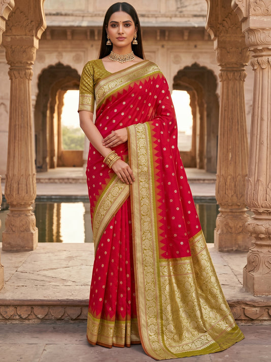 Women's Banarasi Silk Saree With Unstitched Blouse Piece