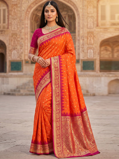 Women's Banarasi Silk Saree With Unstitched Blouse Piece