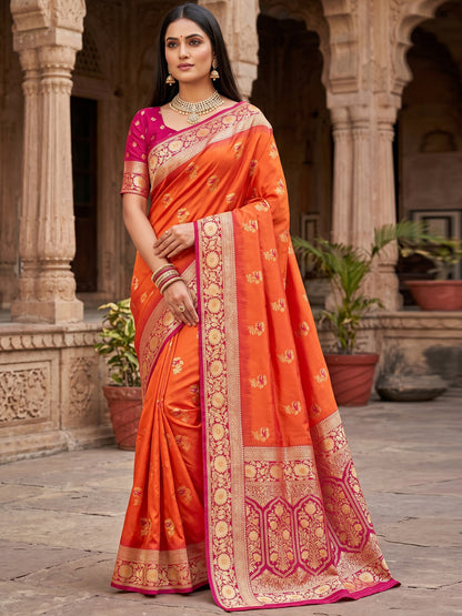 Women's Banarasi Silk Saree With Unstitched Blouse Piece