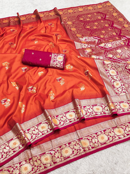 Women's Banarasi Silk Saree With Unstitched Blouse Piece