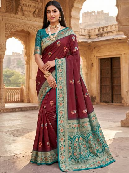 Women's Banarasi Silk Saree With Unstitched Blouse Piece