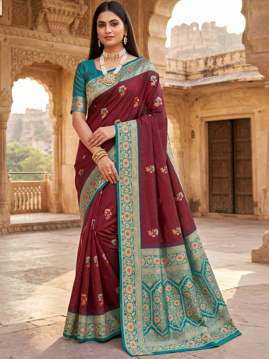 Women's Banarasi Silk Saree With Unstitched Blouse Piece