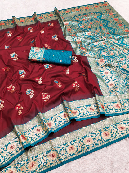Women's Banarasi Silk Saree With Unstitched Blouse Piece