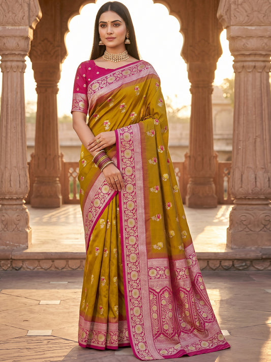 Women's Banarasi Silk Saree With Unstitched Blouse Piece