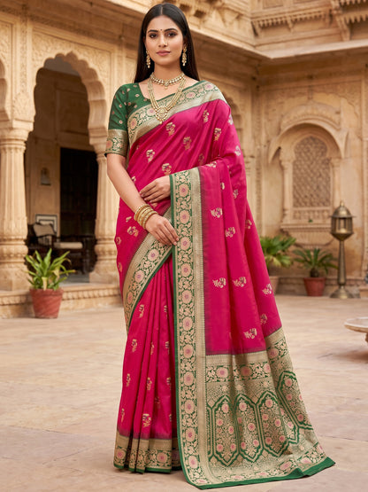 Women's Banarasi Silk Saree With Unstitched Blouse Piece