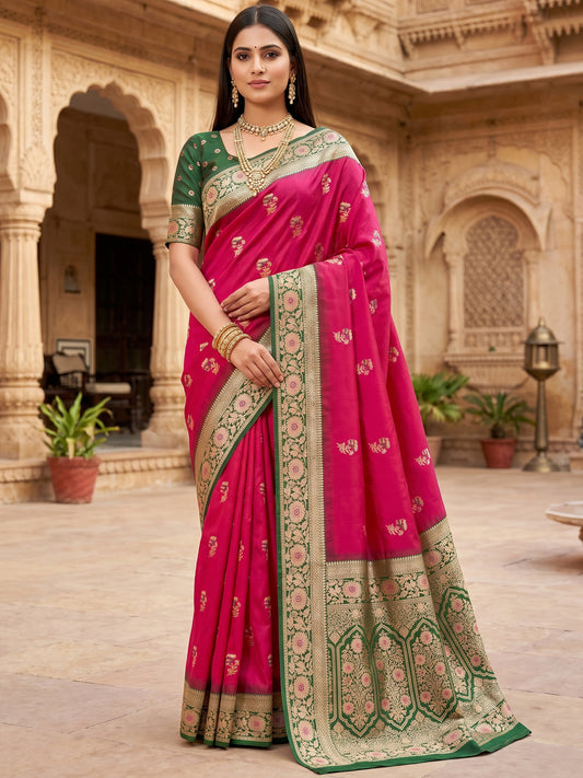 Women's Banarasi Silk Saree With Unstitched Blouse Piece