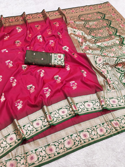 Women's Banarasi Silk Saree With Unstitched Blouse Piece