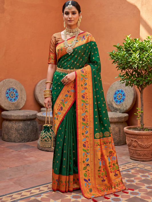 Women's Paithani Silk Saree With Unstitched Blouse Piece