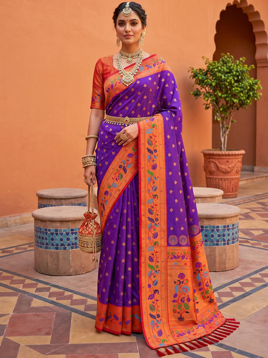 Women's Paithani Silk Saree With Unstitched Blouse Piece