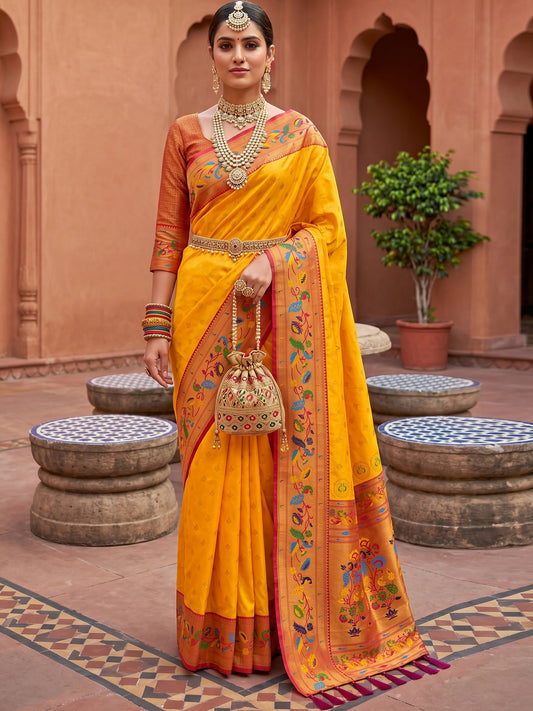 Women's Paithani Silk Saree With Unstitched Blouse Piece