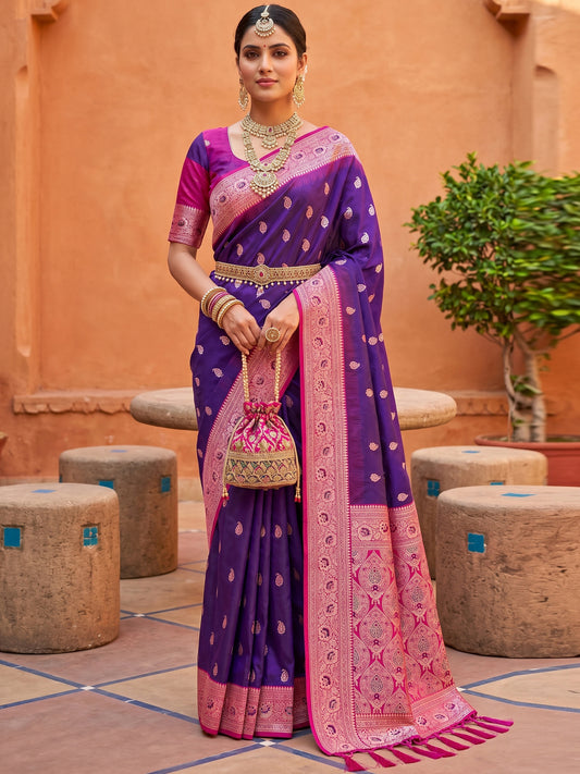 Women's Banarasi Silk Saree With Unstitched Blouse Piece