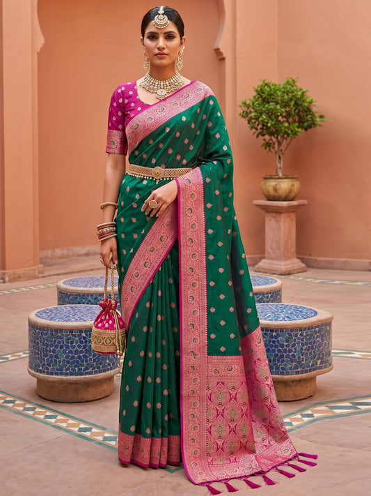 Women's Banarasi Silk Saree With Unstitched Blouse Piece
