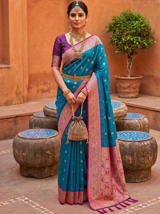 Women's Banarasi Silk Saree With Unstitched Blouse Piece