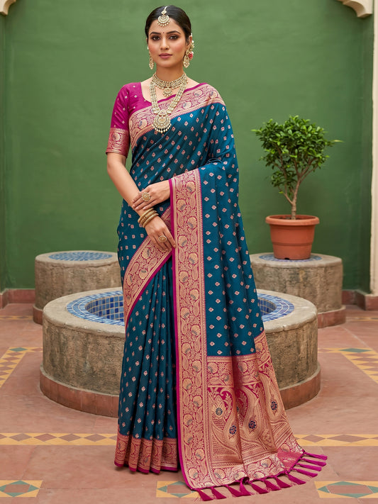 Women's Banarasi Silk Saree With Unstitched Blouse Piece