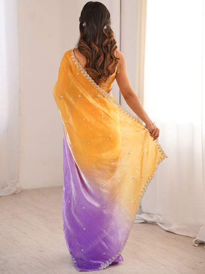 Women's Fendy Satin Saree With Unstitched Blouse Piece