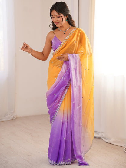 Women's Fendy Satin Saree With Unstitched Blouse Piece