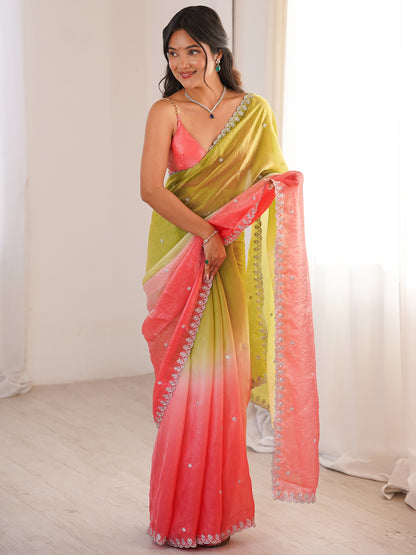 Women's Fendy Satin Saree With Unstitched Blouse Piece