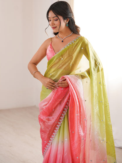 Women's Fendy Satin Saree With Unstitched Blouse Piece
