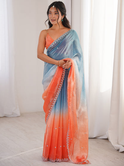 Women's Fendy Satin Saree With Unstitched Blouse Piece