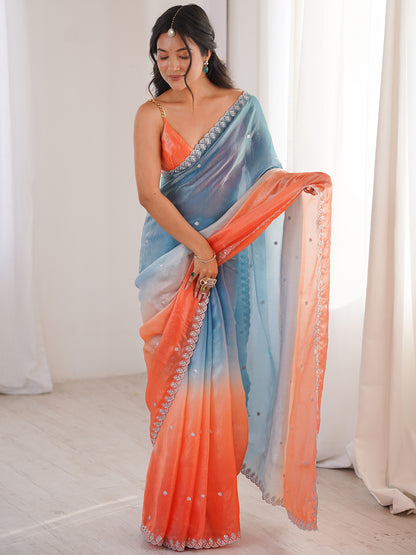 Women's Fendy Satin Saree With Unstitched Blouse Piece