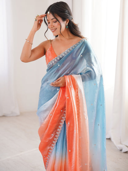 Women's Fendy Satin Saree With Unstitched Blouse Piece