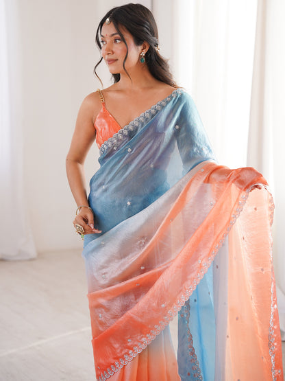Women's Fendy Satin Saree With Unstitched Blouse Piece