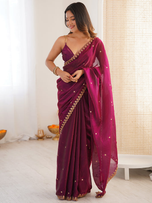 Women's Fendy Satin Saree With Unstitched Blouse Piece