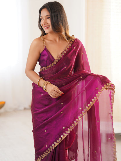 Women's Fendy Satin Saree With Unstitched Blouse Piece