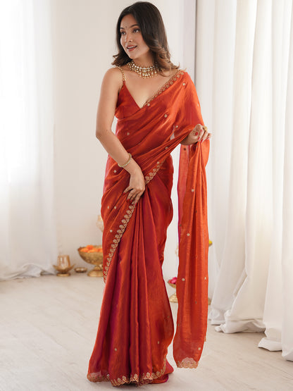 Women's Fendy Satin Saree With Unstitched Blouse Piece