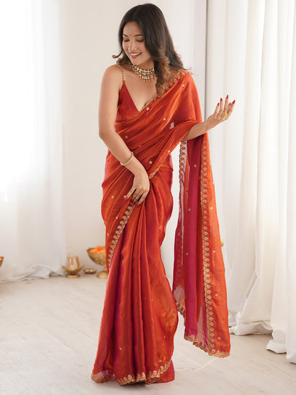 Women's Fendy Satin Saree With Unstitched Blouse Piece