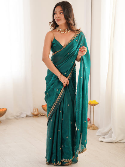 Women's Fendy Satin Saree With Unstitched Blouse Piece