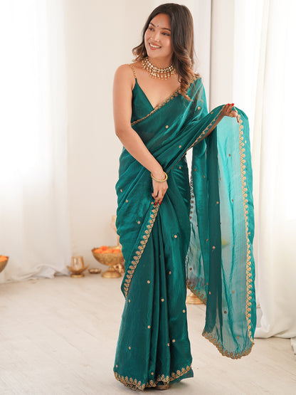 Women's Fendy Satin Saree With Unstitched Blouse Piece