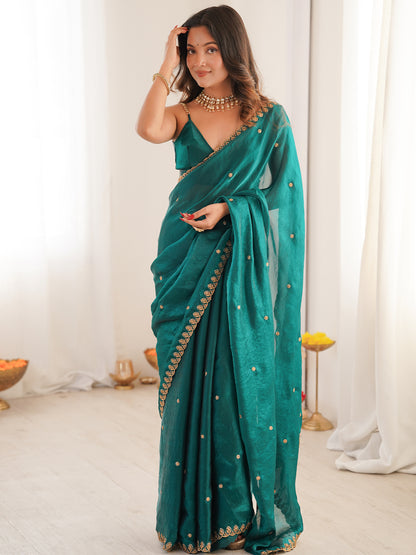 Women's Fendy Satin Saree With Unstitched Blouse Piece