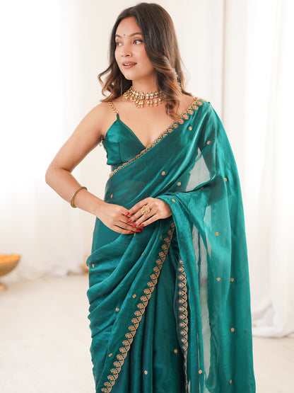 Women's Fendy Satin Saree With Unstitched Blouse Piece