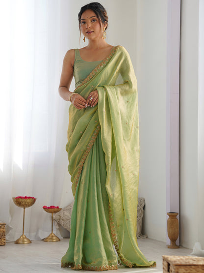 Women's Fendy Satin Saree With Unstitched Blouse Piece