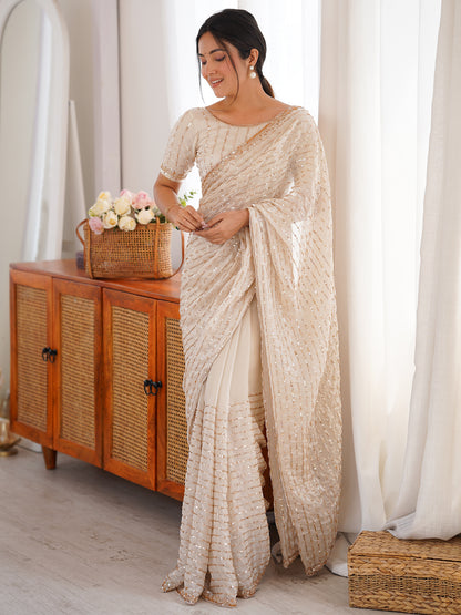 Women's Fendy Satin Saree With Unstitched Blouse Piece