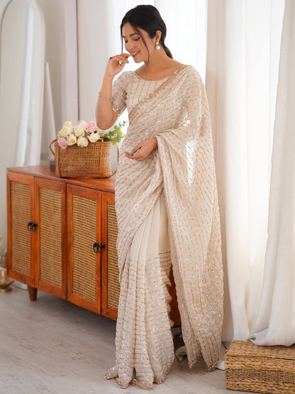 Women's Fendy Satin Saree With Unstitched Blouse Piece