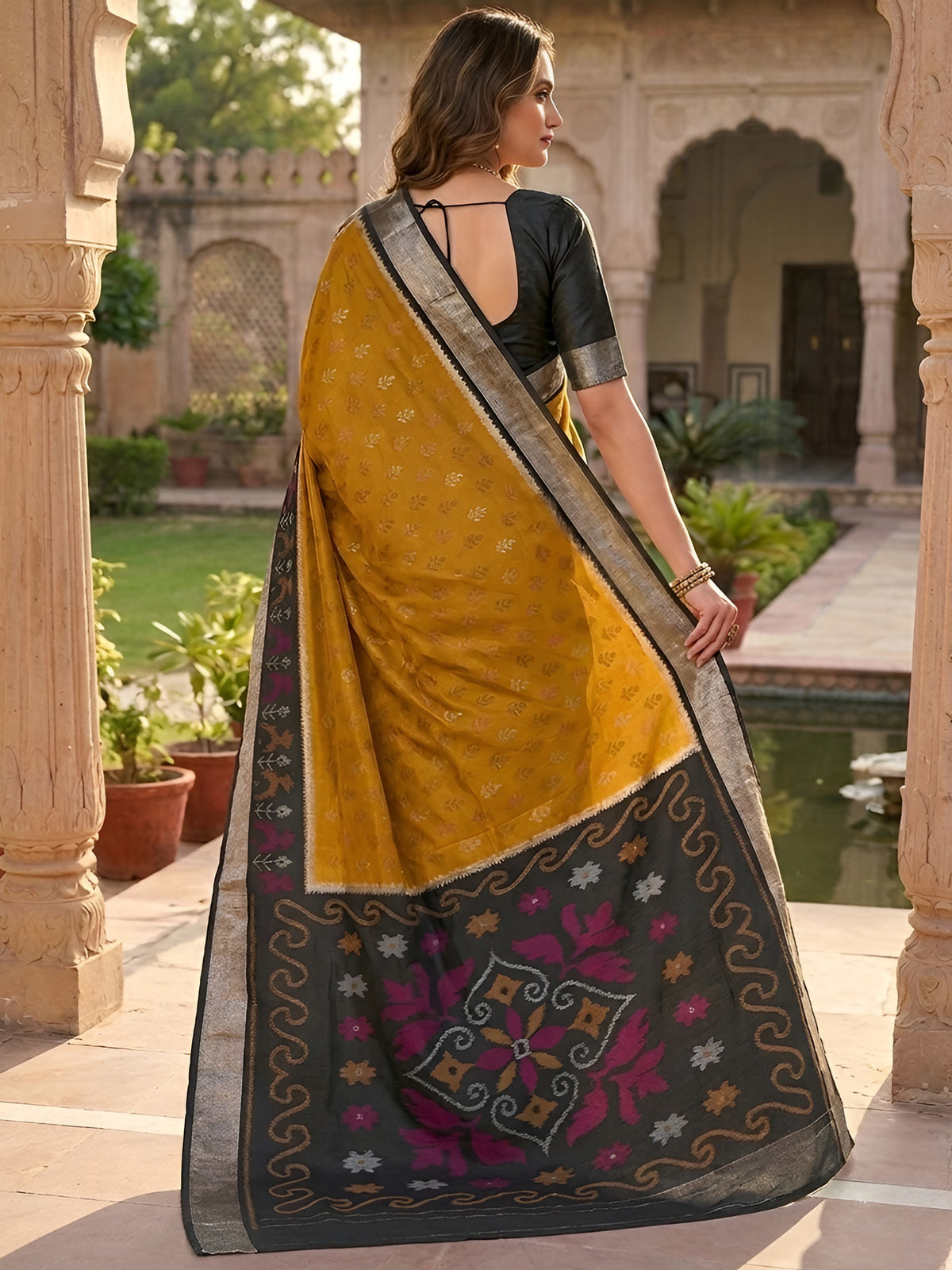 Women's Pochampally Silk Saree With Unstitched Blouse Piece