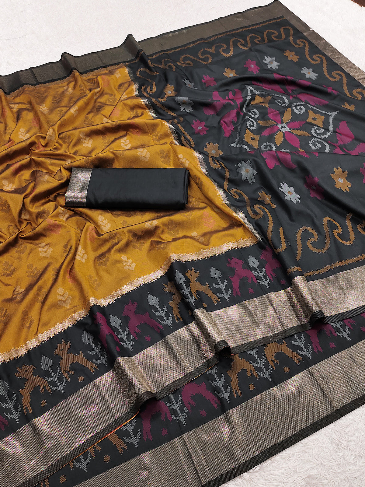 Women's Pochampally Silk Saree With Unstitched Blouse Piece