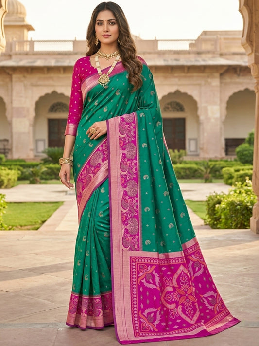 Women's Pochampally Silk Saree With Unstitched Blouse Piece