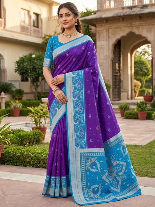 Women's Pochampally Silk Saree With Unstitched Blouse Piece