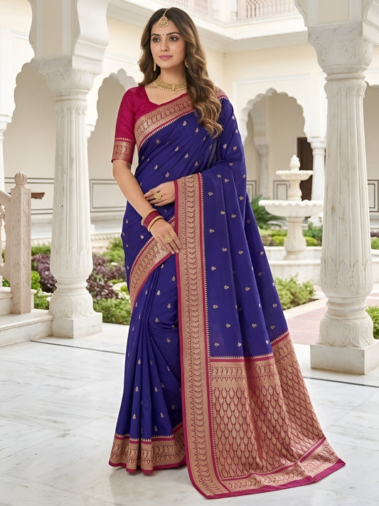 Women's Banarasi Silk Saree With Unstitched Blouse Piece