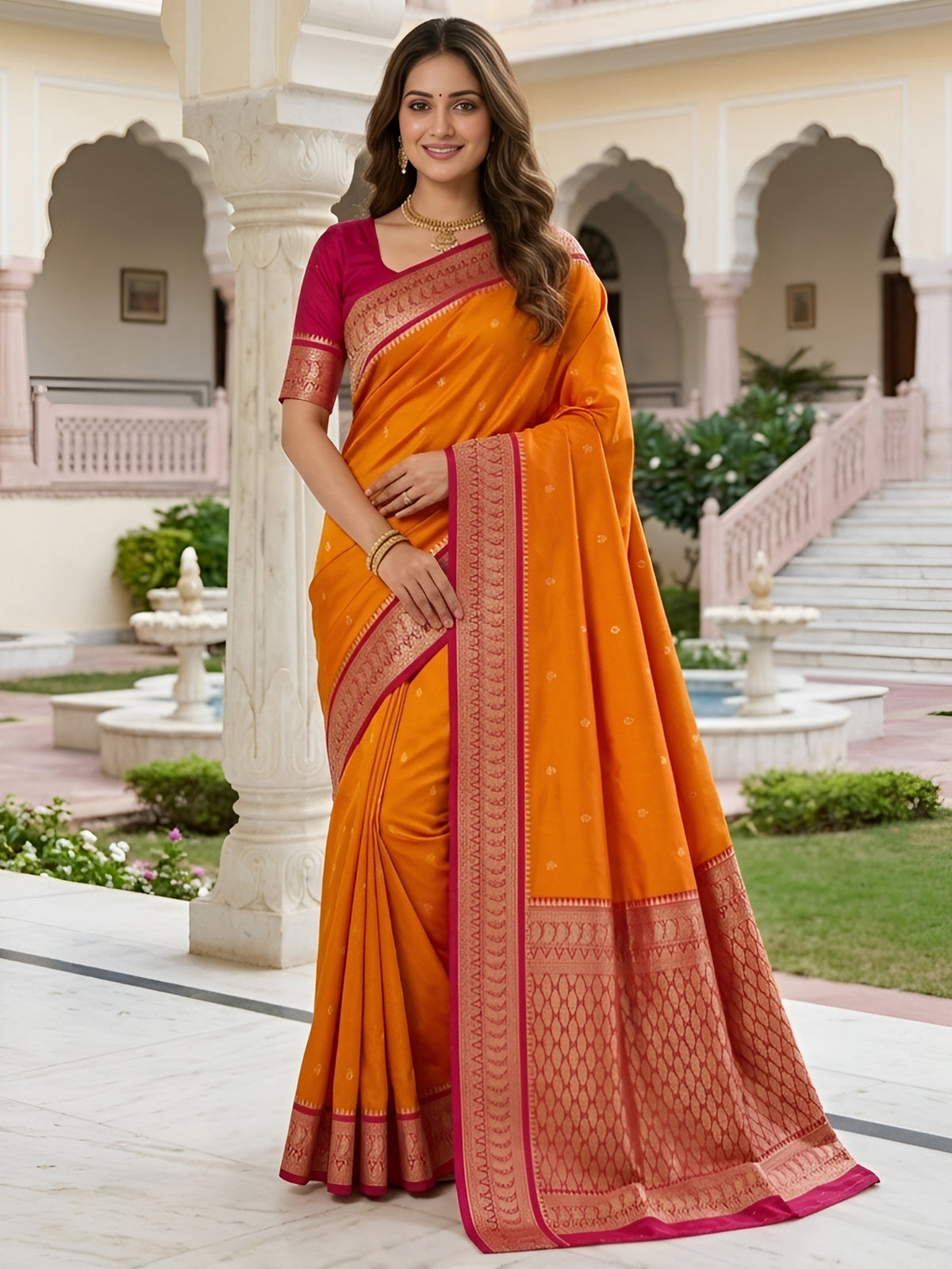 Women's Banarasi Silk Saree With Unstitched Blouse Piece