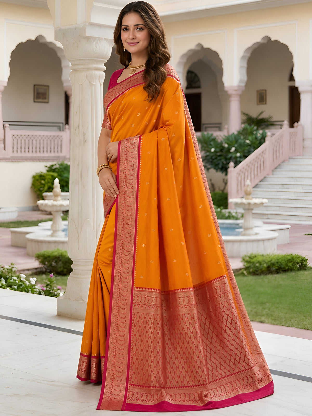 Women's Banarasi Silk Saree With Unstitched Blouse Piece
