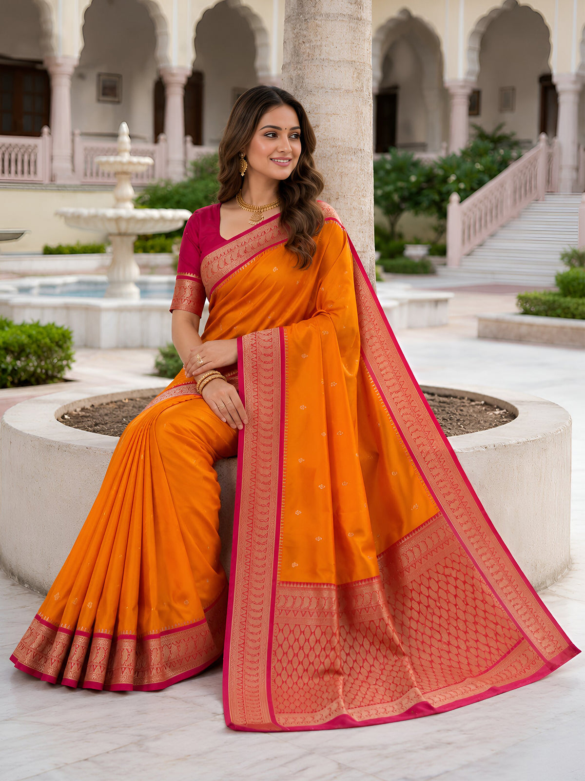 Women's Banarasi Silk Saree With Unstitched Blouse Piece