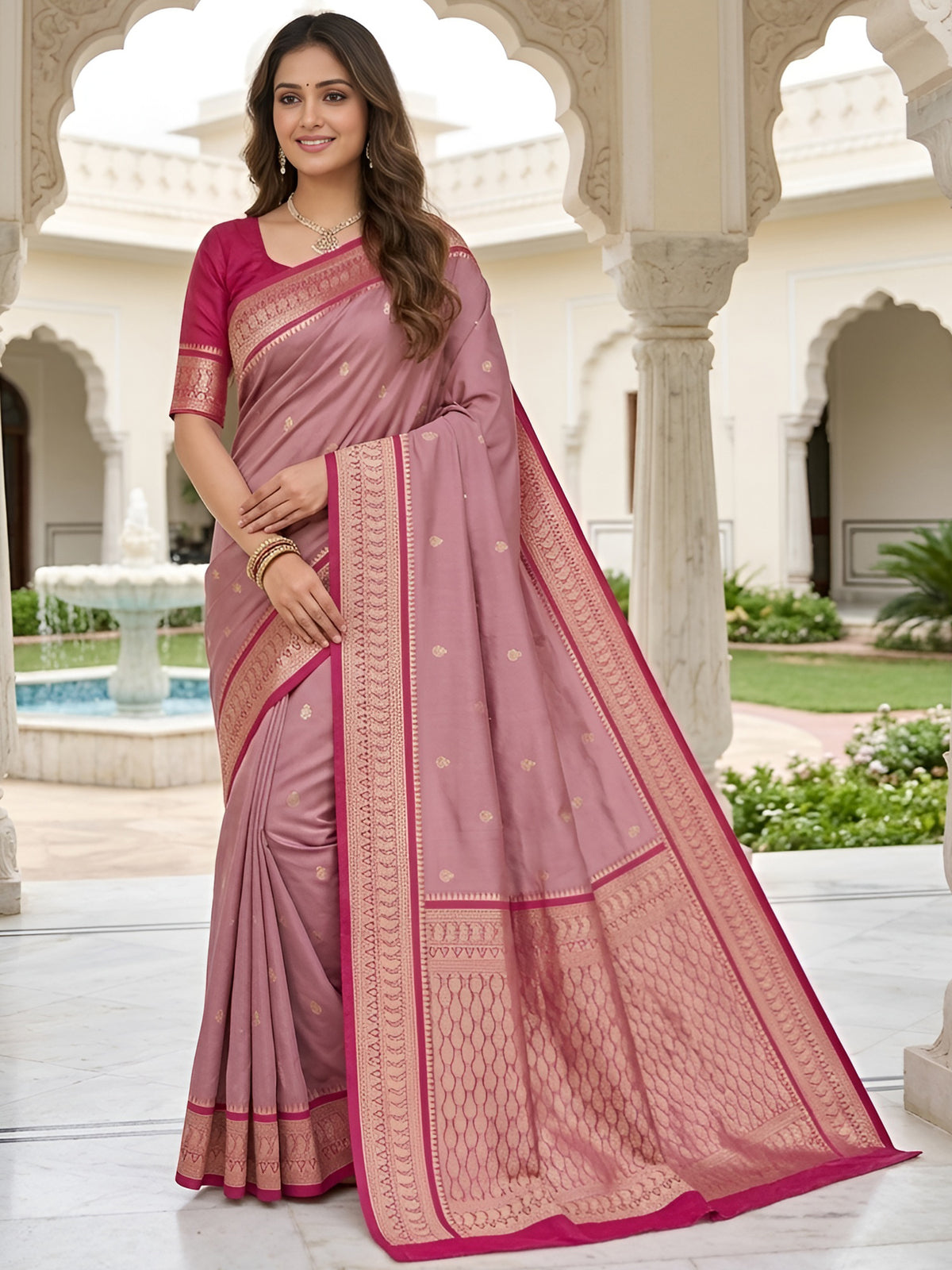 Women's Banarasi Silk Saree With Unstitched Blouse Piece