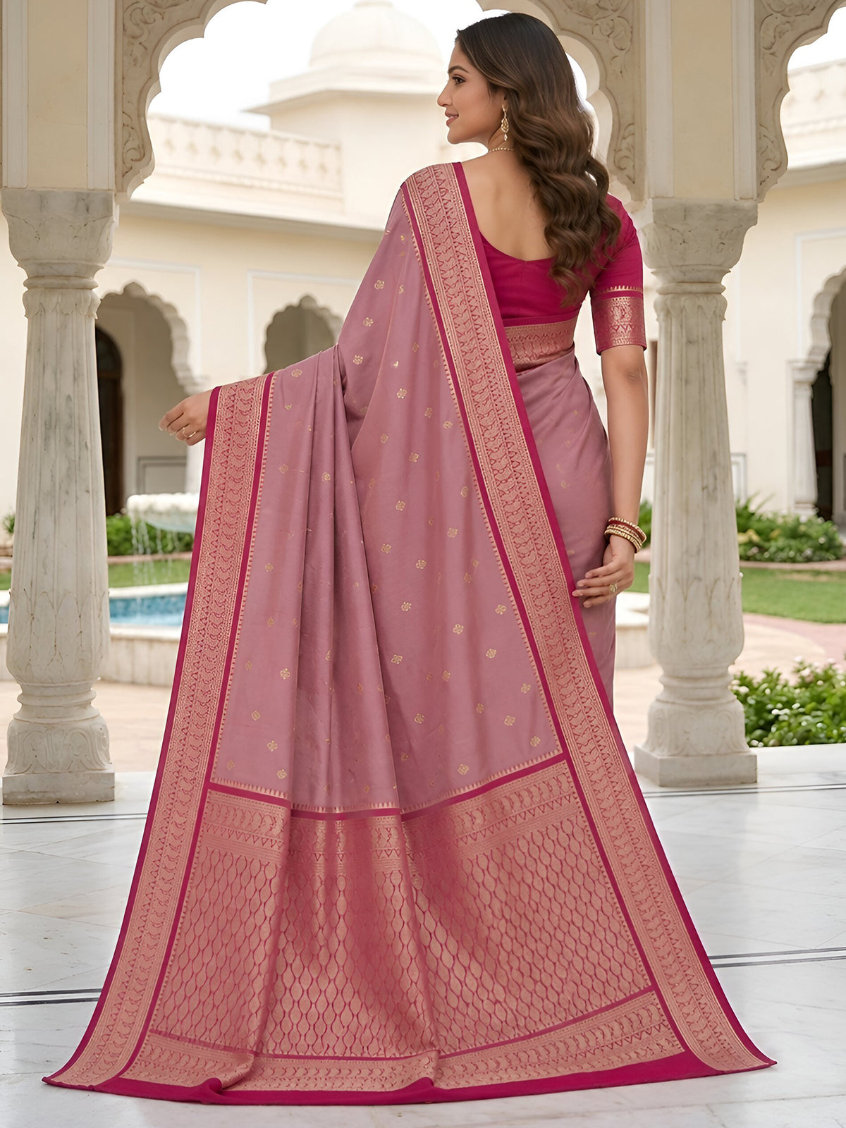 Women's Banarasi Silk Saree With Unstitched Blouse Piece