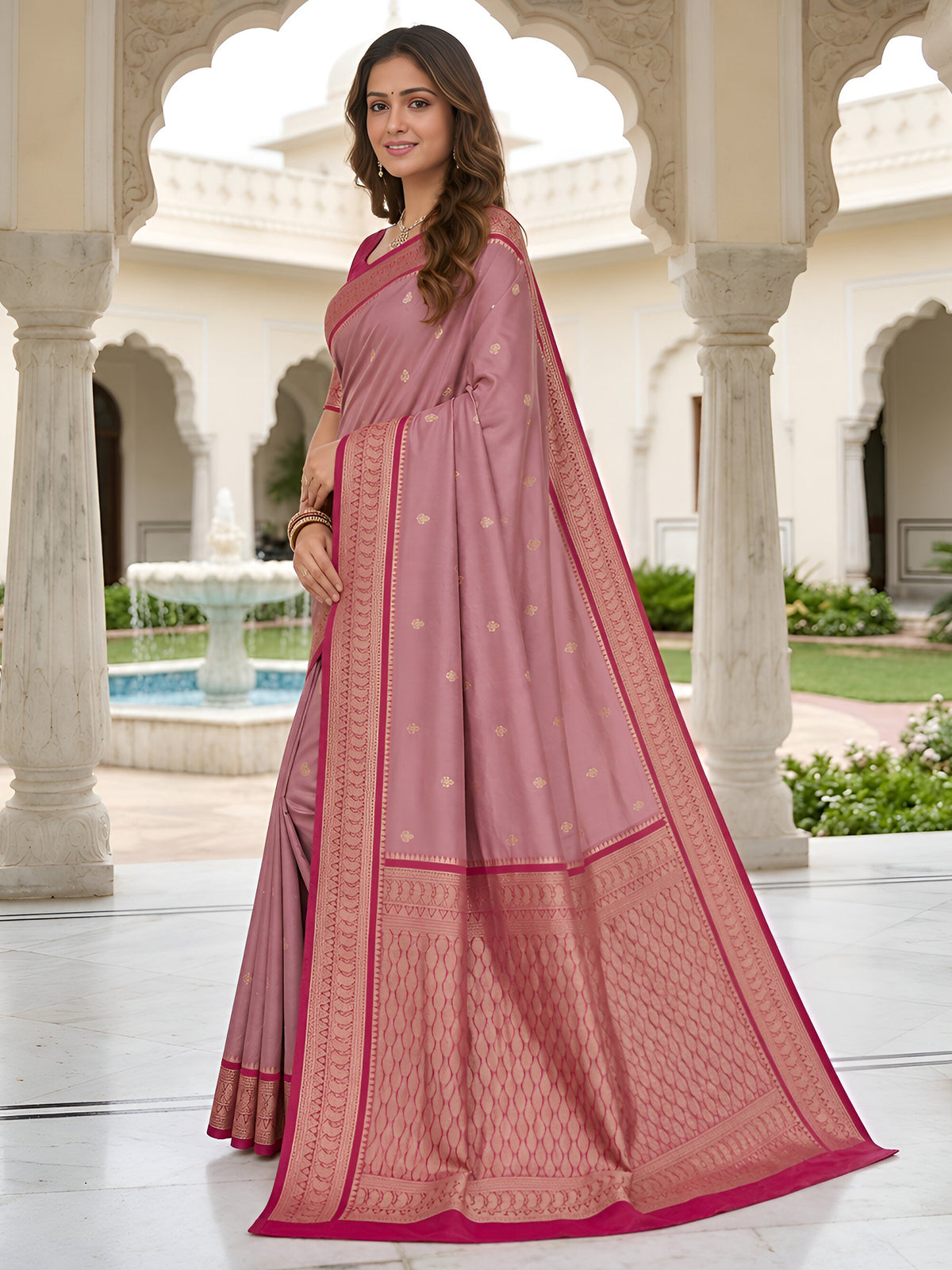 Women's Banarasi Silk Saree With Unstitched Blouse Piece